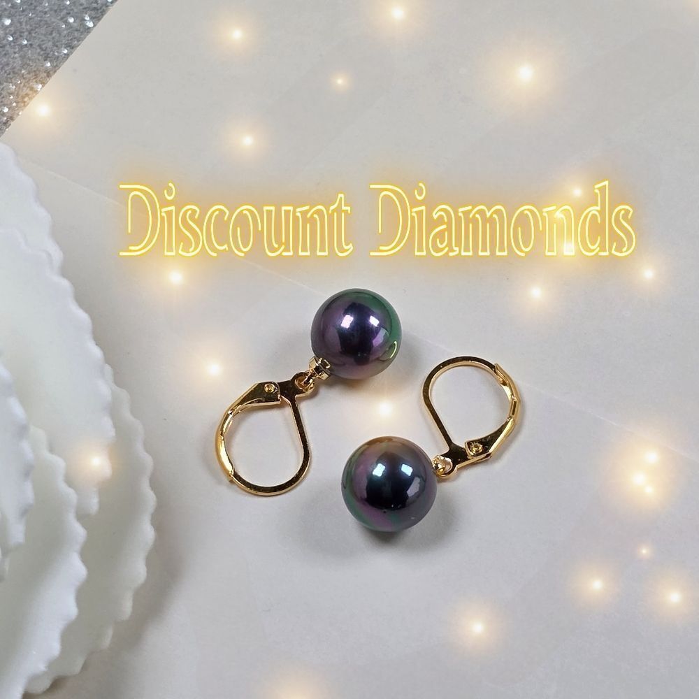 10mm Black South Sea Shell Pearl Leverback Earrings 14K Gold on 925 Silver - Picture 3 of 7
